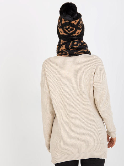 Hurt Czarno-camelowa damska czapka zimowa z pomponem