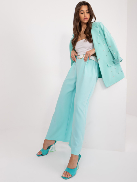 Hurt Miętowe materiałowe spodnie z gumką w pasie