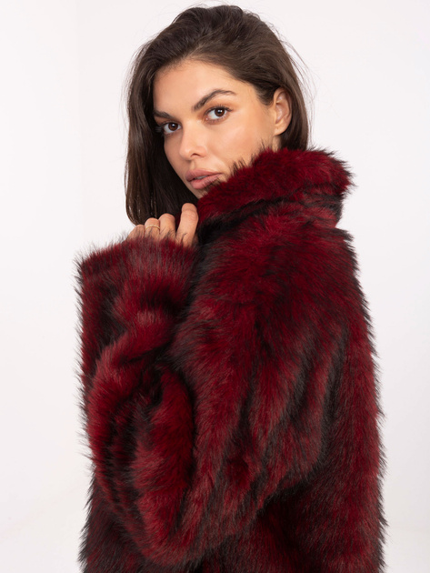 Bordowa futrzana kurtka z kieszeniami RUE PARIS