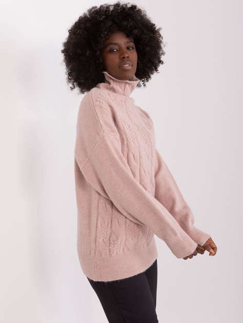 Hurt Brudnoróżowy sweter z golfem i ściągaczami