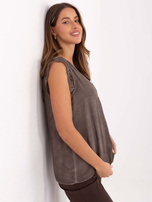 Ciemnobeżowy damski top z efektem sprania