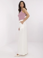 Ecru materiałowe spodnie palazzo z wiskozą