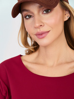 Bordowa damska bluzka basic z rękawem 3/4 RUE PARIS 