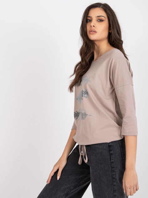 Ciemnobeżowa bluzka z bawełny ze ściągaczem Anisa