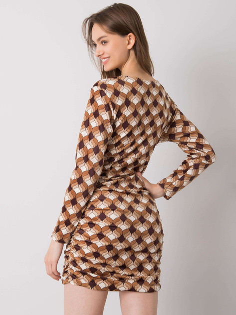 Brązowa sukienka welurowa we wzory Montilla