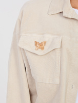 Jasnobeżowa sztruksowa kurtka z gumką na dole RUE PARIS 