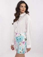 Miętowo-ecru spódnico-szorty z gumą w pasie