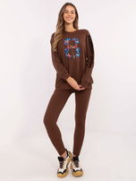 Hurt Brązowy casualowy komplet z bluzą oversize