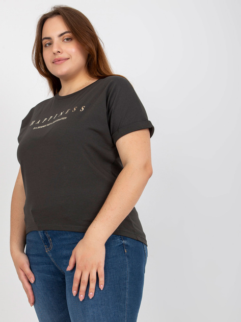 Khaki t-shirt plus size z krótkim rękawem