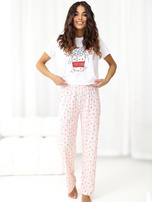 Ecru-jasnoróżowa bawełniana piżama z kapciami 