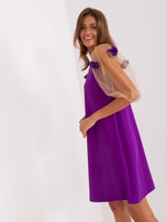Hurt Fioletowo-camelowa sukienka koktajlowa do kolana