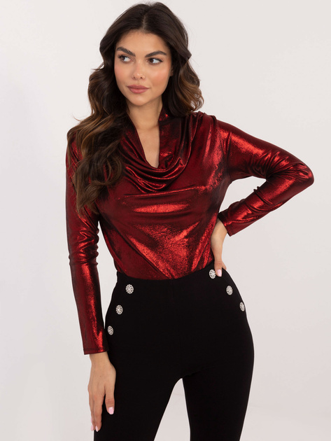 Hurtownia Ciemnoczerwona wizytowa bluzka z drapowaniem