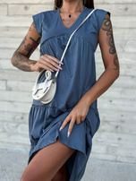 Hurtownia Brudnoniebieska bawełniana sukienka z dekoltem w serek MAYFLIES