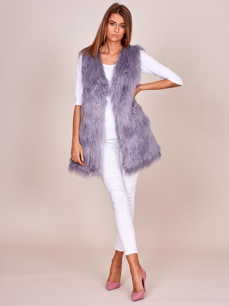 Szara kamizelka z długim włosem