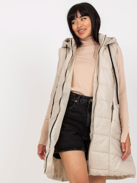 Hurt Jasnobeżowa długa pikowana puchowa z kapturem OCH BELLA