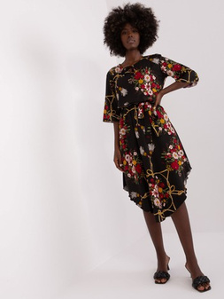 Black asymmetrical dress with print 36