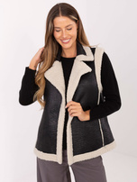 Czarna damska kamizelka z kożuszkiem