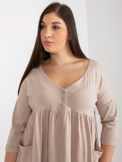 Hurt Beżowa sukienka plus size basic z kieszeniami