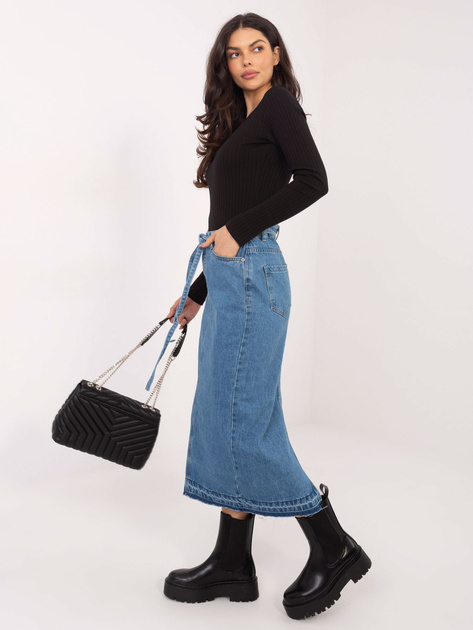 Niebieska jeansowa spódnica midi z rozcięciem SUBLEVEL