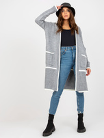 Hurtownia Szaro-ecru długi kardigan bez zapięcia RUE PARIS 