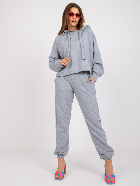 Szary melanżowy dresowy komplet basic ze spodniami