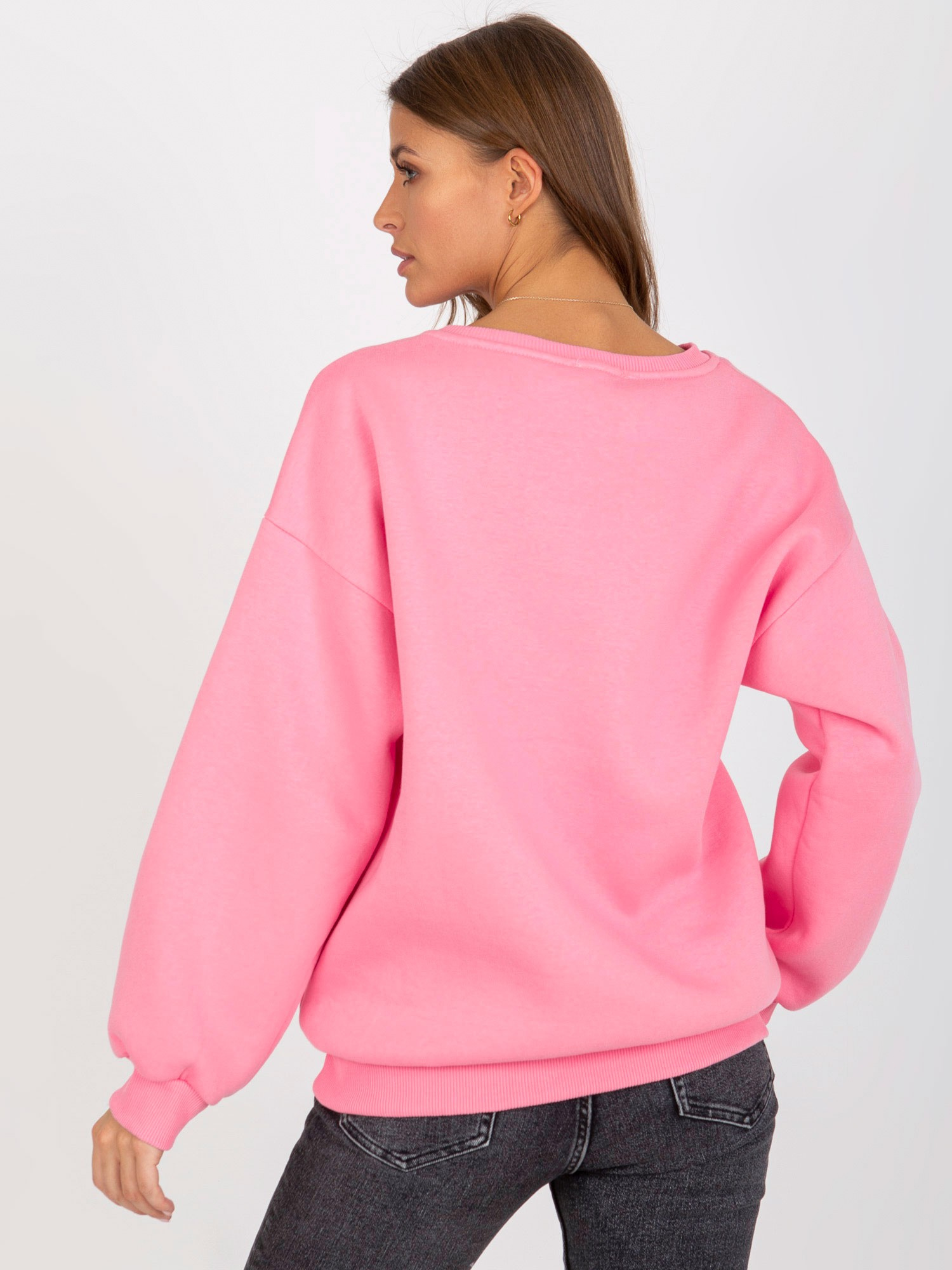Hurtownia Różowa ocieplana bluza bez kaptura oversize 