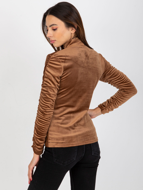 Hurt Brązowa welurowa bluzka z marszczonym rękawem RUE PARIS