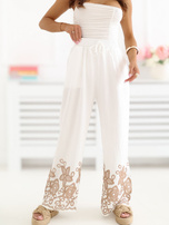 Ecru letnie spodnie z szeroką nogawką