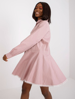 Brudnoróżowa rozkloszowana sukienka szmizjerka mini Adrianna