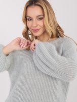 Gray fluffy sweater in a solid color.