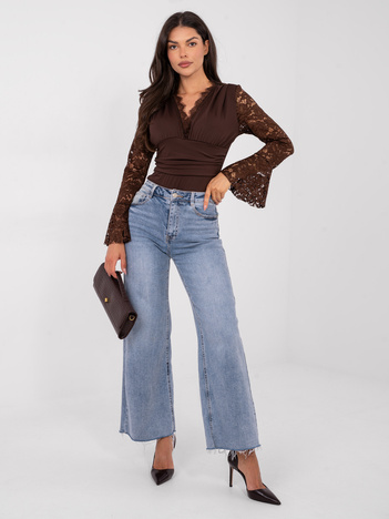 Brązowe damskie body z rękawem typu dzwon