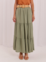 Khaki summer tiered skirt with ruffles.