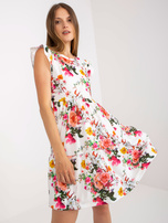 Hurtownia internetowa Biała mini sukienka w kwiaty z krótkim rękawem