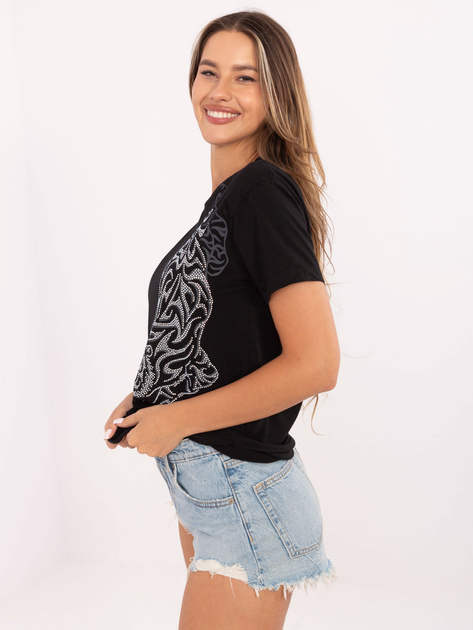 Czarny bawełniany t-shirt z dżetami