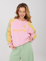 Pistacjowo-różowy komplet z szerokimi spodniami RUE PARIS 