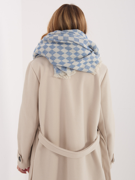 Ecru-niebieski damski szal z wełną