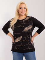 Hurt Czarna damska bluzka plus size z rękawem 3/4