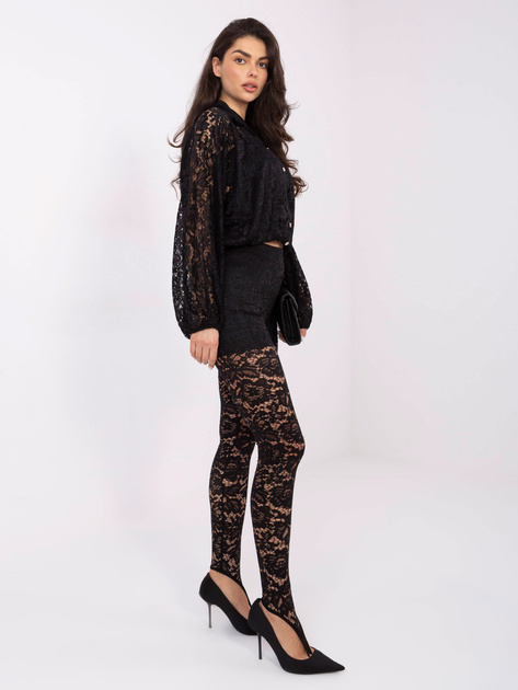 Czarne koronkowe legginsy z zakładką na palec