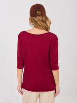 Bordowa damska bluzka basic z rękawem 3/4 RUE PARIS 