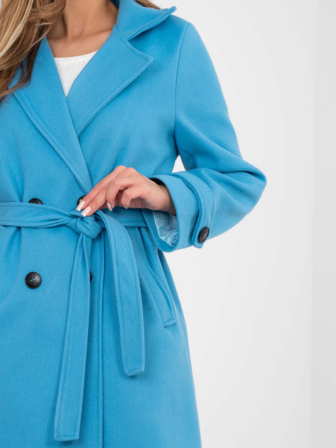 Niebieski dwurzędowy płaszcz z kieszeniami