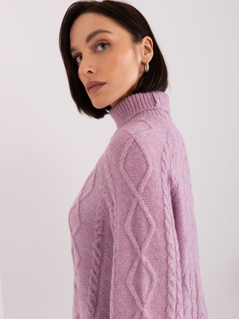 Hurtownia Brudnofioletowy sweter damski w warkocze
