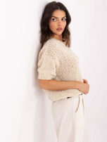 Hurt Beżowy sweter oversize z krótkim rękawem