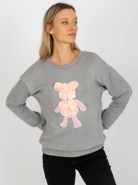 Hurtownia Szary damski sweter klasyczny z aplikacją 3D