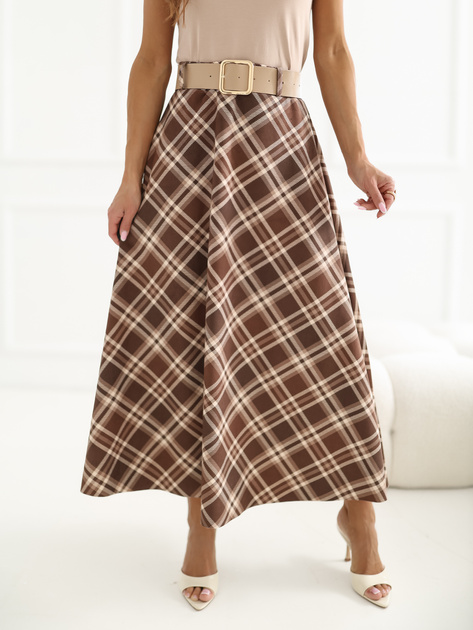 Brązowa elegancka spódnica z paskiem