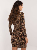 Hurt Beżowo-czarna dopasowana sukienka z printem