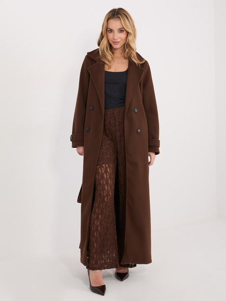 Brązowe szerokie spodnie z koronki 
