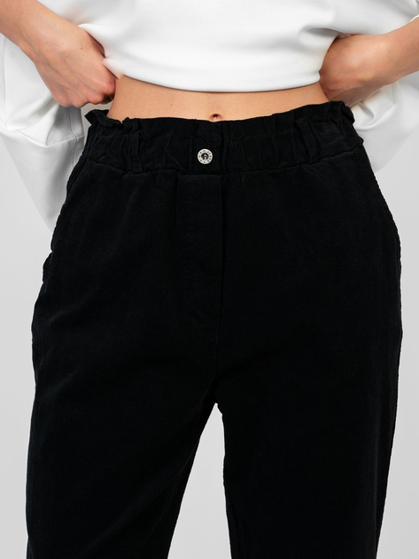 Czarne damskie spodnie paperbag z sztruksu