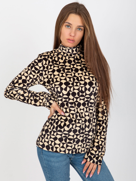 Hurt Jasnobeżowo-czarna welurowa bluzka z nadrukiem RUE PARIS