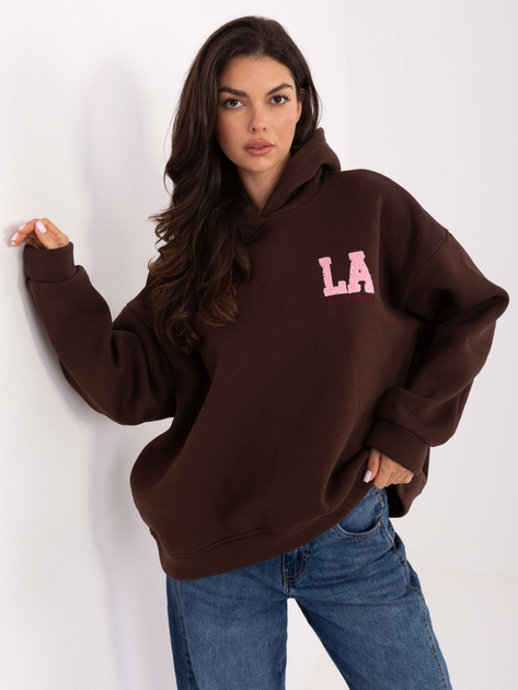 Ciemnobrązowa ocieplana bluza z kapturem