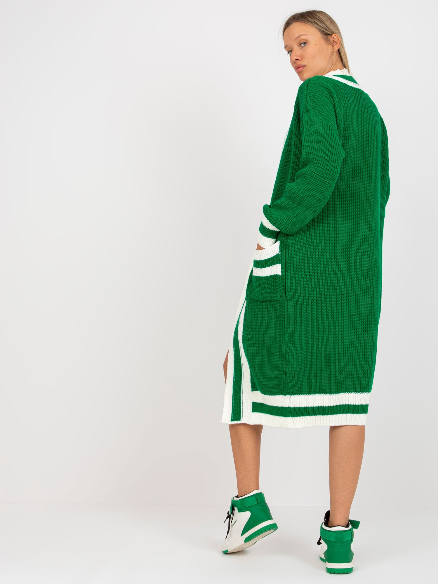 Zielony długi kardigan oversize RUE PARIS